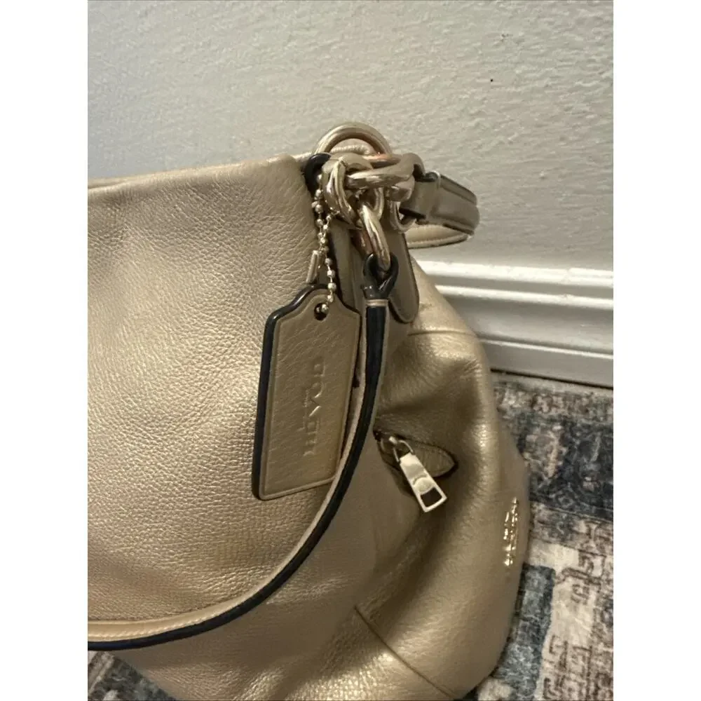 Coach Madison Phoebe Gold Tan Leather 3 Compartments Shoulder Bag‎